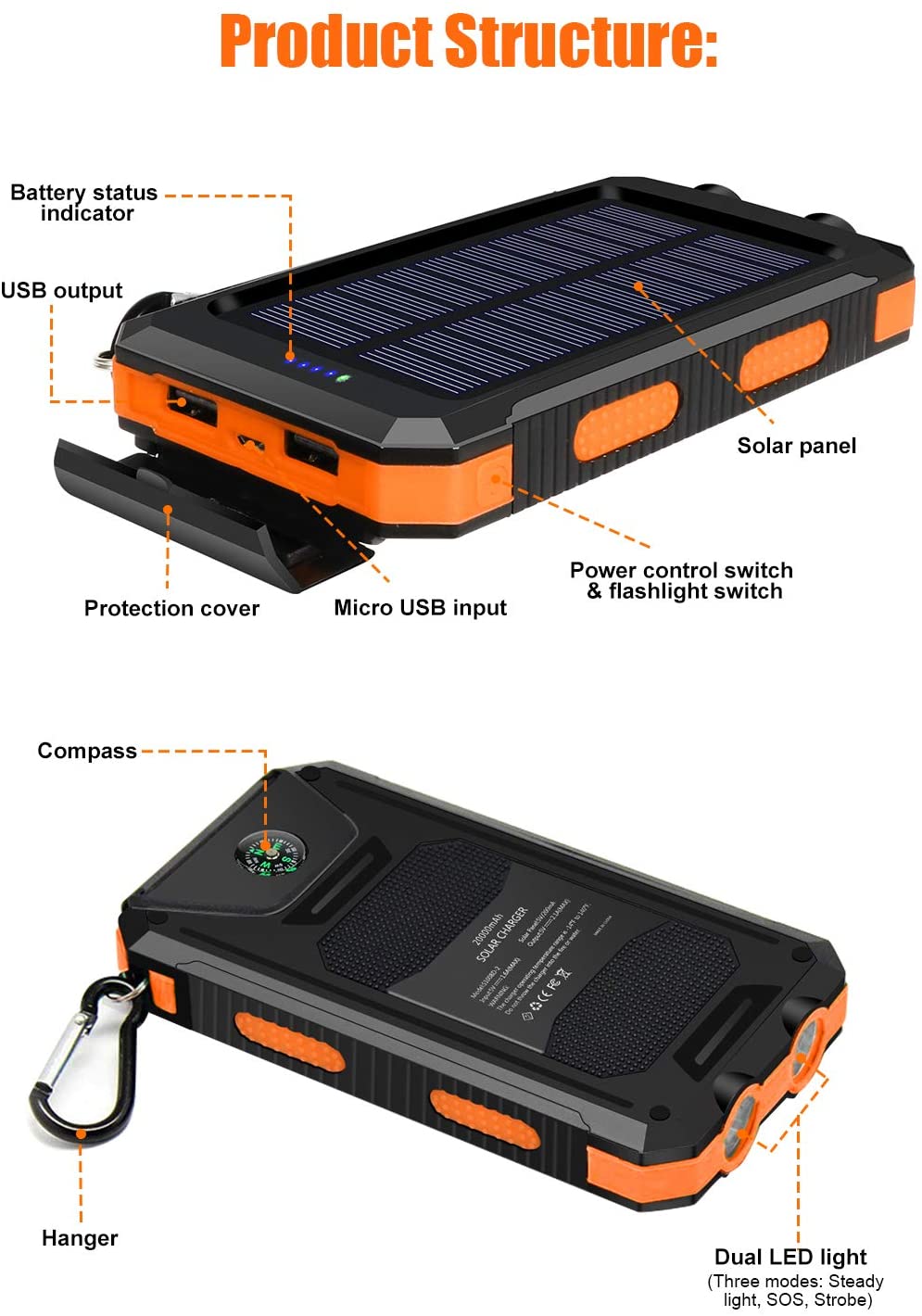 10000mah Portable Charger Solar Power Bank_des