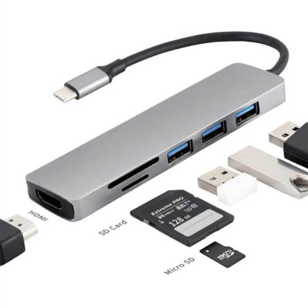 Répartiteur OTG 6 en 1 Adaptateur multiport Hub USB Type C