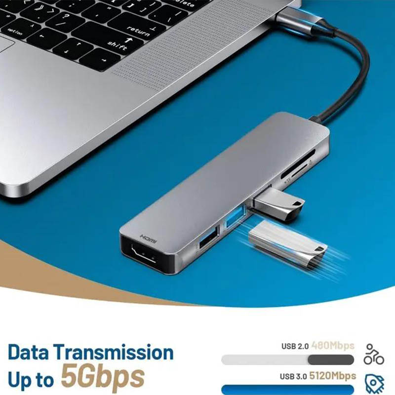 Adaptador multiporta de hub USB tipo C divisor OTG 6 em 1 2