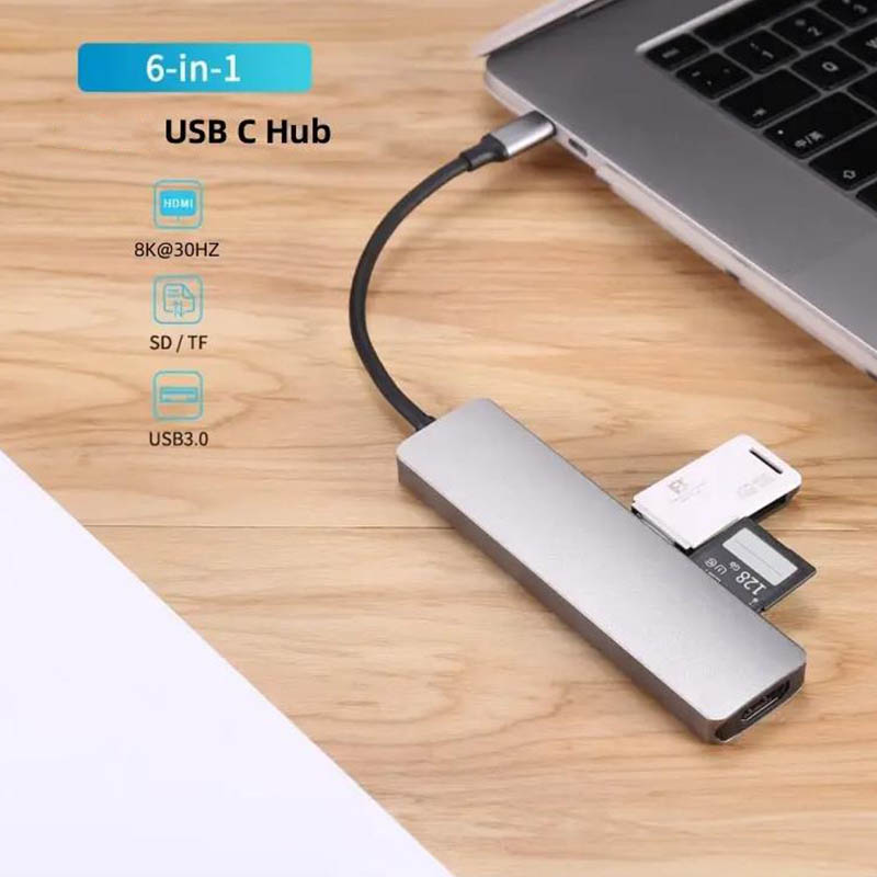 Adaptador multiporta de hub USB tipo C divisor OTG 6 em 1 3