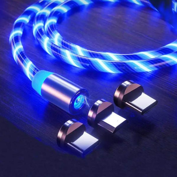 Cable USB de carga rápida magnético luminoso 3 en 1