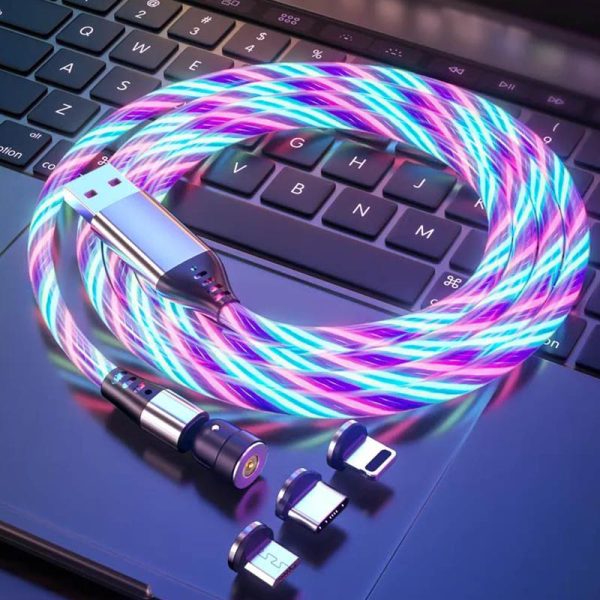 Cable USB de carga rápida con flujo luminoso magnético 3 en 1