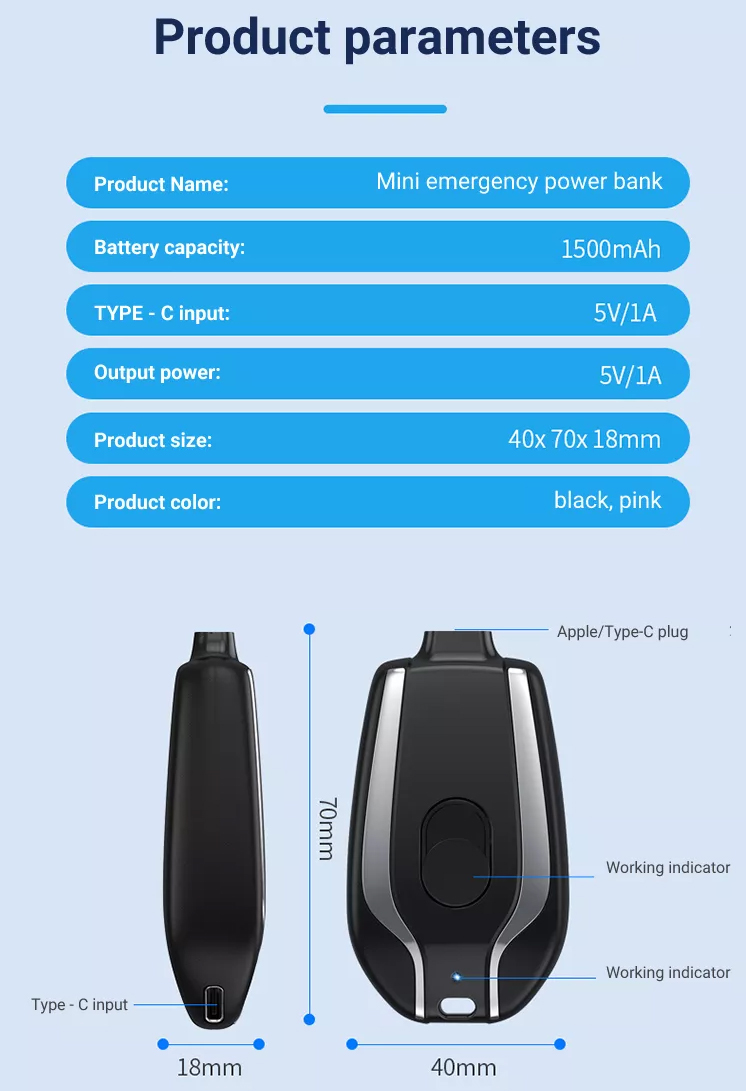 Portable 1500mah Mini Keychain Power Banks