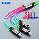 3in1 6A 66W RGB Flow Luminous Quick Charger Cable USB Type C 8 pin Charging Cable Suitable for Huawei Samsung Xiaomi iPhone 14