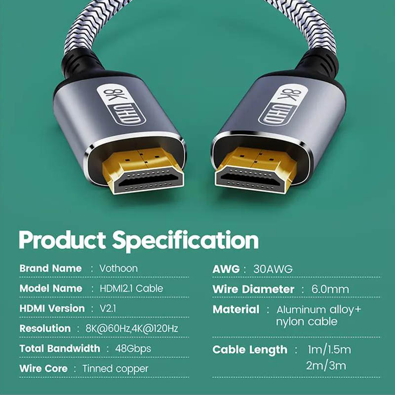 Ultra HD 48Gbps 8K 60Hz 4K 120Hz HDMI 2.1 Cable