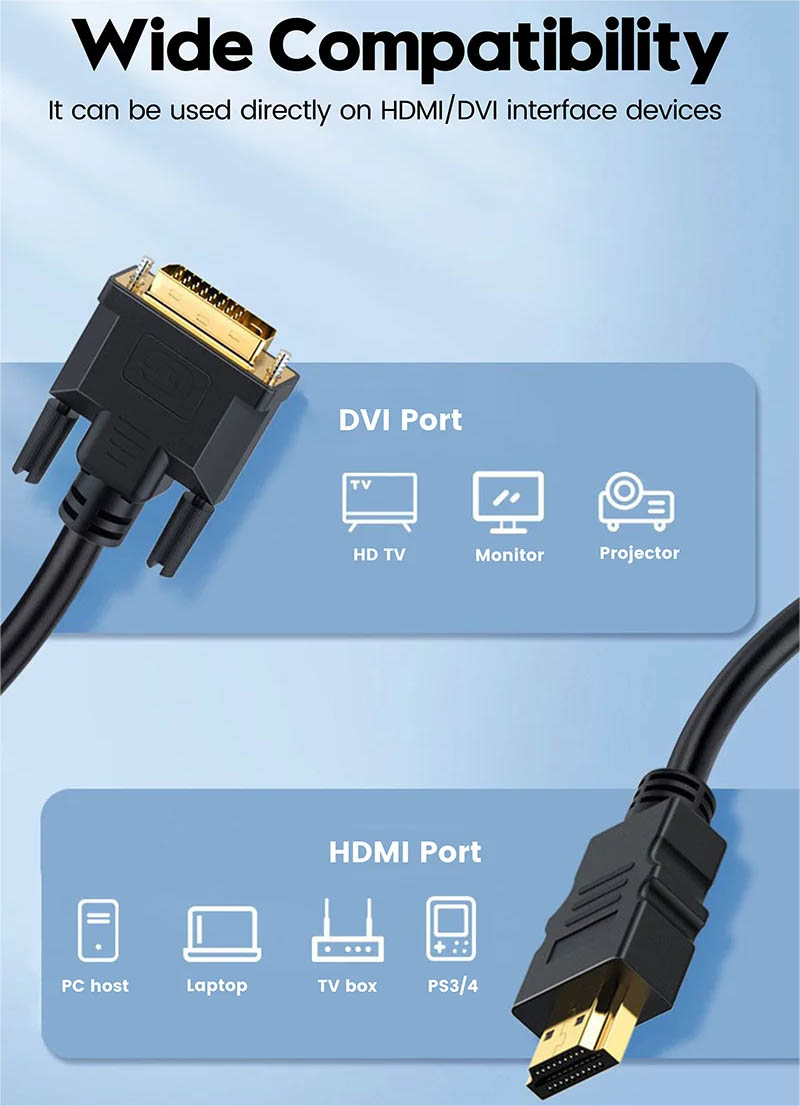 Gold Plated HDMI to DVI Cable 4K 60Hz 1080P DVI to HDMI Cable Adapter for HDTV_view